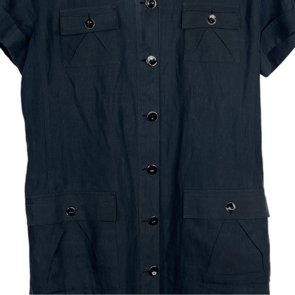 ARMANI COLLEZIONI LINEN BUTTON DOWN BELTED SAFARI STYLE BLACK SHIRT DRESS - Picture 10 of 15